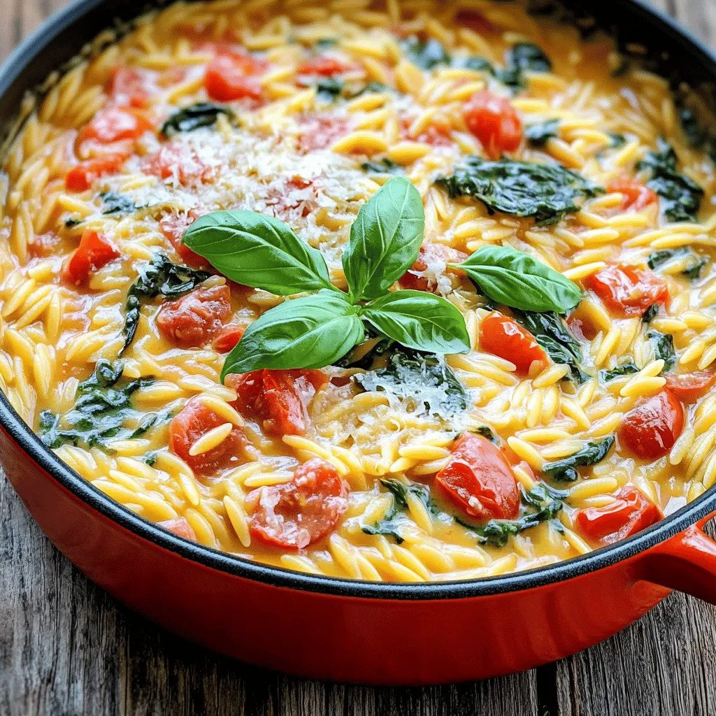 One Pot Creamy Tomato Spinach Orzo Delight
