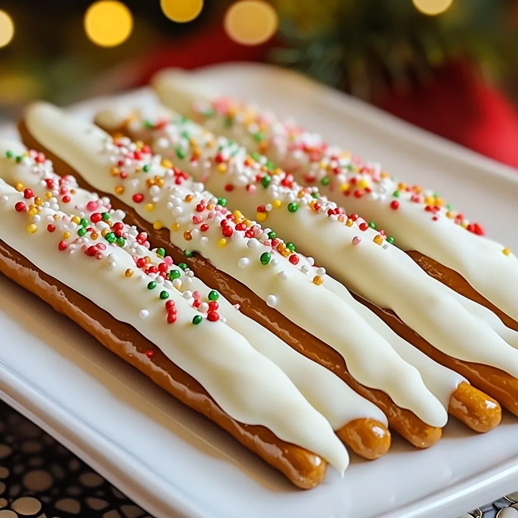 White Chocolate Peppermint Pretzel Rods Delight