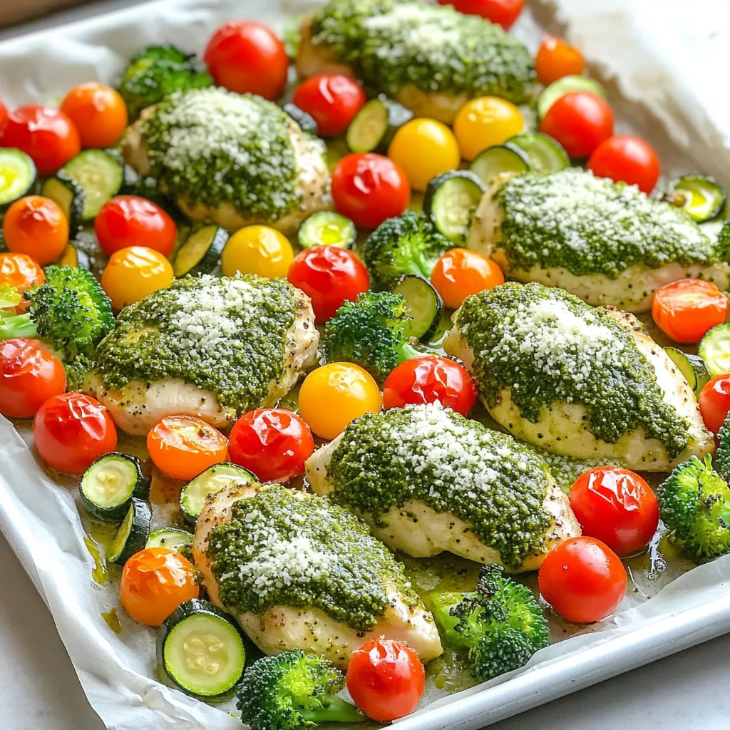 Pesto Chicken &#038; Veggie Bake Sheet-Pan Delight