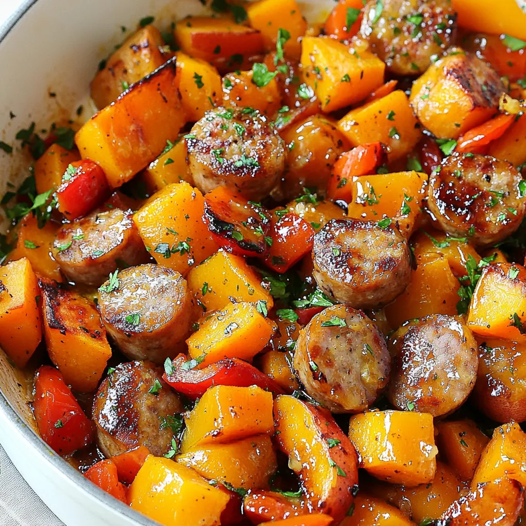 Sausage Sweet Potato Honey Garlic Skillet Delight