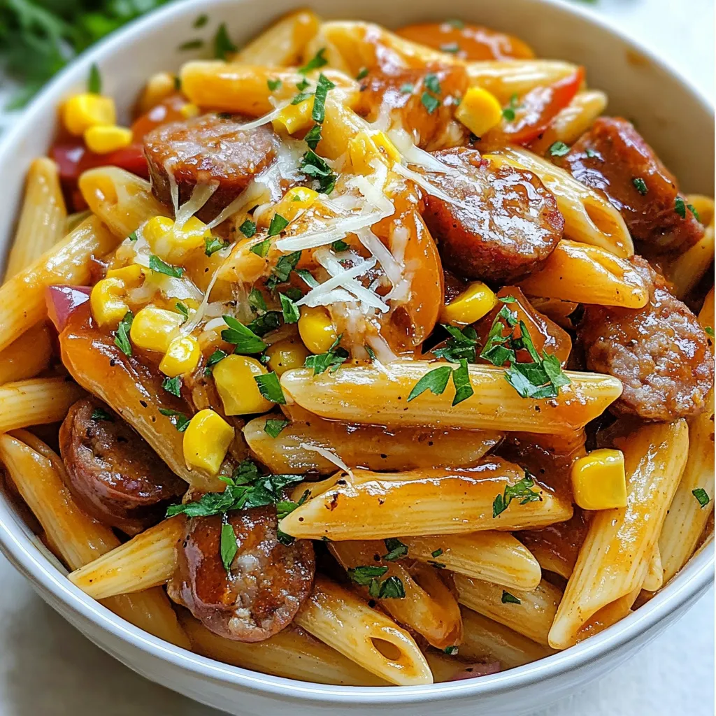 One-Skillet Honey BBQ Sausage Pasta Delight