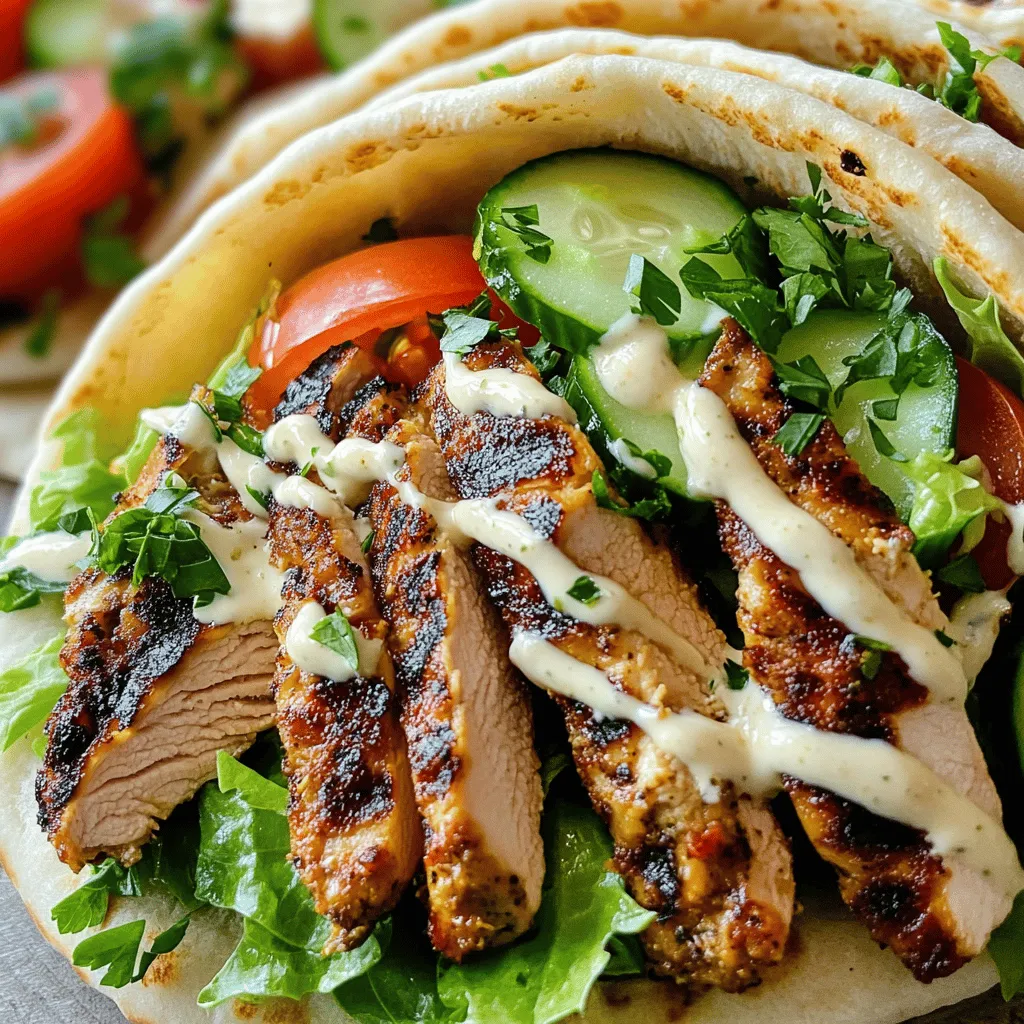 - 1.5 pounds chicken thighs, boneless and skinless - 4 tablespoons olive oil - 2 teaspoons ground cumin - 2 teaspoons ground coriander - 1 teaspoon ground paprika - 1 teaspoon ground turmeric - 1 teaspoon ground cinnamon - 1 teaspoon allspice - 1 teaspoon garlic powder - 1 teaspoon salt - ½ teaspoon black pepper - 3 cloves garlic, minced - 2 tablespoons lemon juice - 1 large pita bread or flatbreads (for serving)