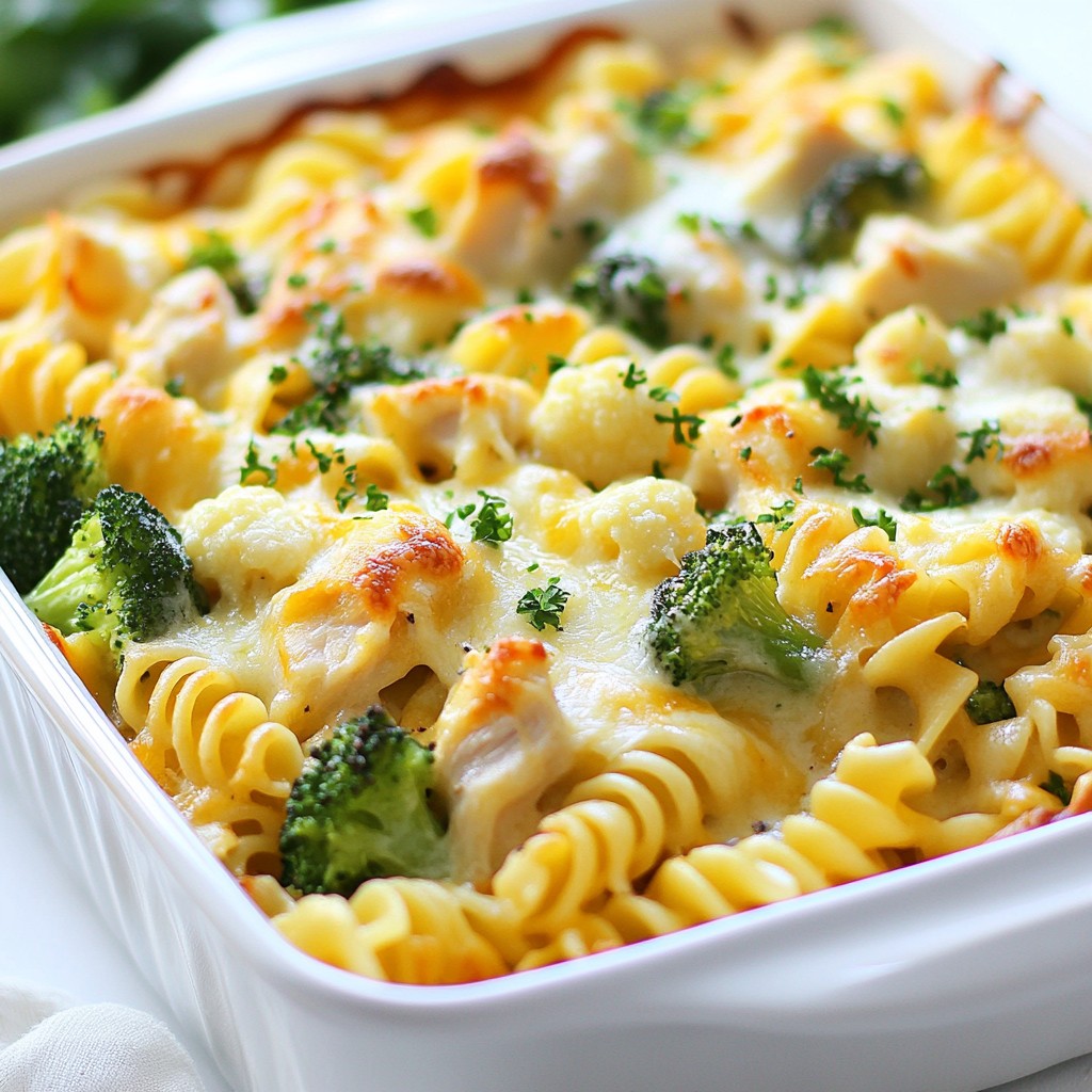 Vegetable and Chicken Alfredo Cheesy Bake Delight