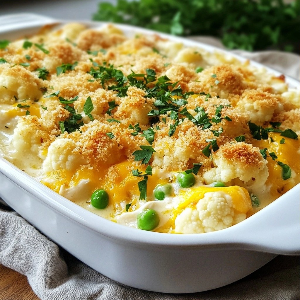 Cheesy Cauliflower and Chicken Hotdish Delightful Meal