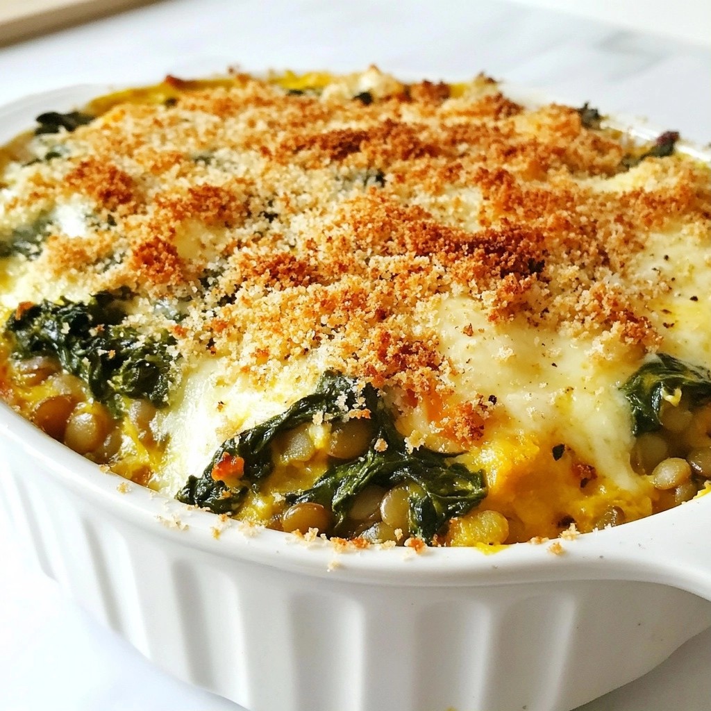 Hearty Lentil and Spinach Cheesy Bake Delight