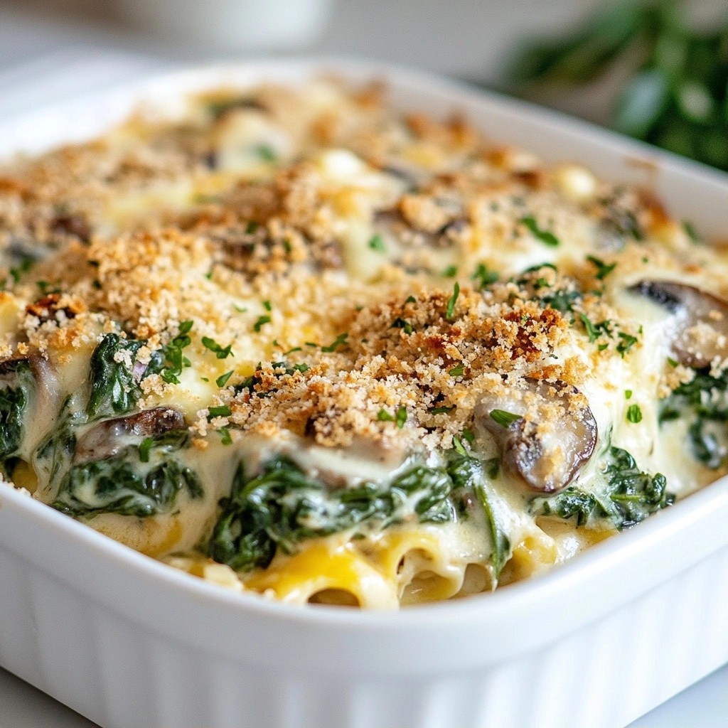 Cheesy Spinach and Mushroom Bake Flavorful Delight