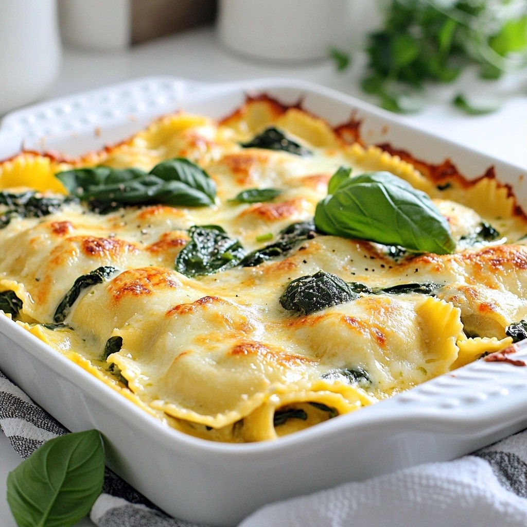 Cheesy Spinach and Artichoke Ravioli Bake Delight