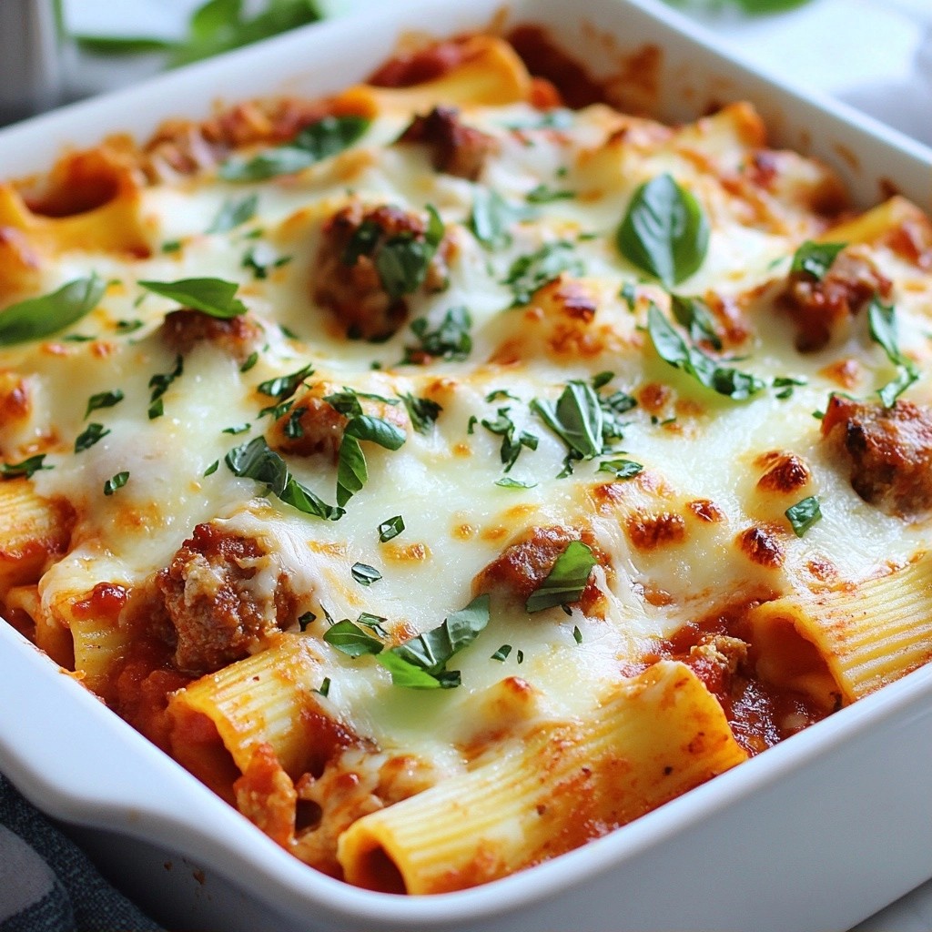 Cheesy Baked Ziti with Chicken Sausage Delight